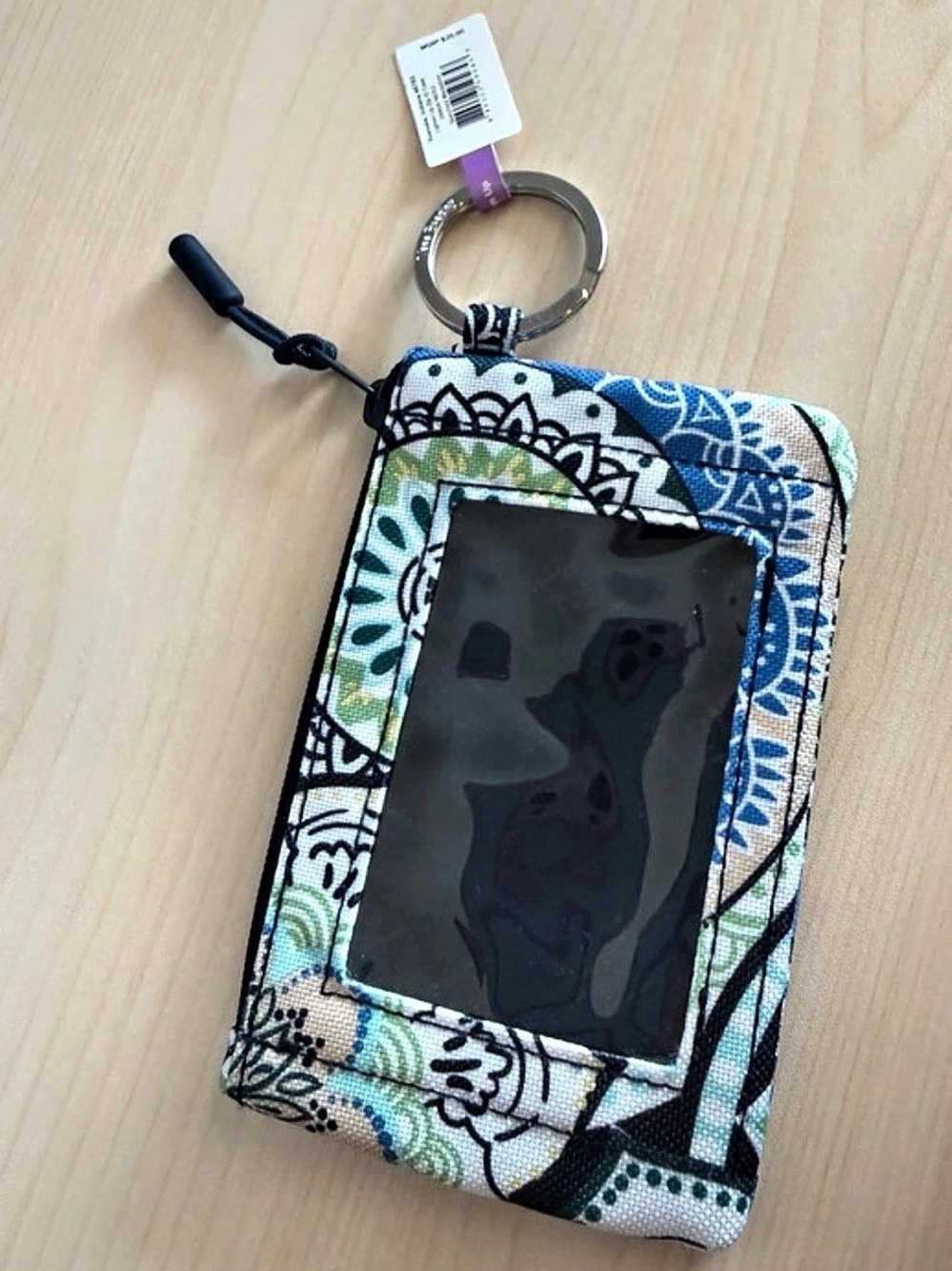 Vera Bradley Zip ID Case Blue & Green Key Card Holder